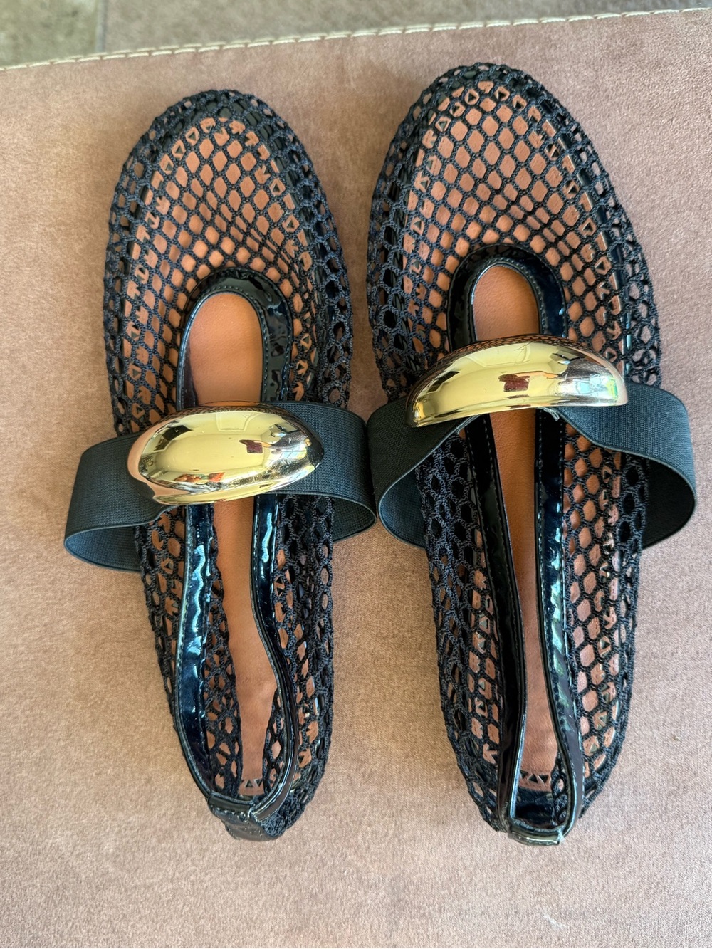 Black Mesh Slip-On Loafers with Gold Accent